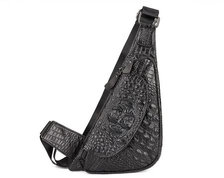 Schwarze Umhängetasche Leder Krokodil-Look - sac bandoulière