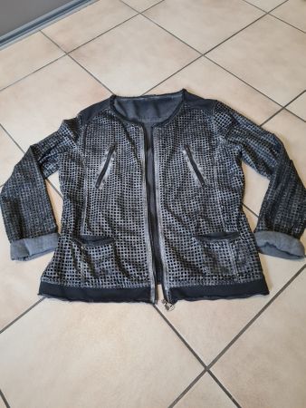 Veste Margittes gris ajourée, col rond taille M