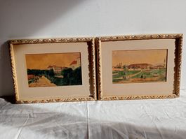 2 historische Veduten Max Neubauer Paradiesgärtchen Freiburg
