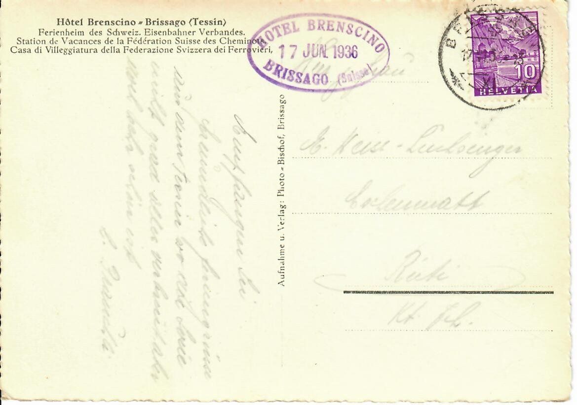 Cartoline postali: Brissago  1936 – Usato da Hochdorf venduto da Ziegel-16 1