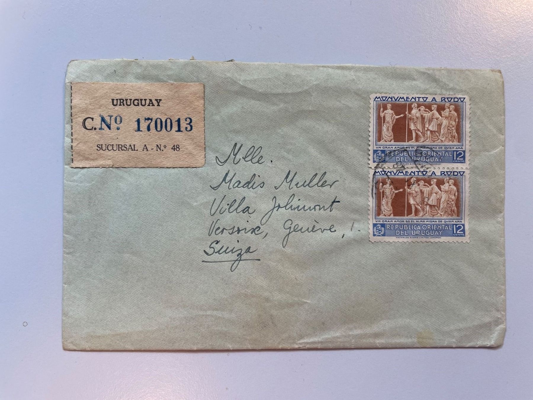 Tutti i francobolli: 1949 Brief Urugay in die Schweiz – Usato da Küssnacht am Rigi venduto da POSTOMASTER