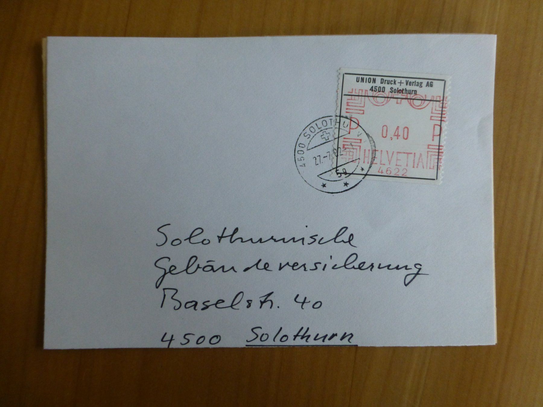 Foto & Immagini: Solothurn, Union Druck + Verlag Werbemarke 1982 – Usato da Bettlach venduto da 1saurer