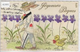 Joyeuses Paques - Frohe Ostern - Osterhase mit Kücken Präge