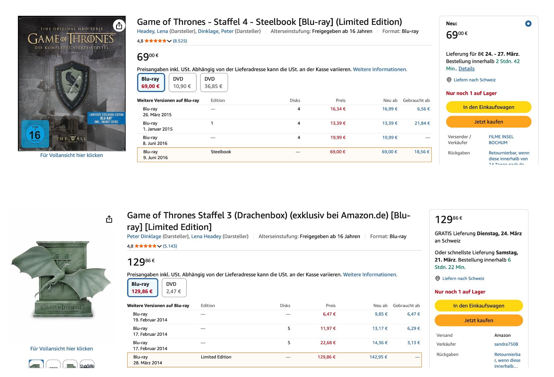 Tutti i DVDs: GAME OF THRONES 1-5 Eiserner Thron, Dracheneier Dragonglass – Nuovo (secondo la descrizione) da Solothurn venduto da StarsInYourHome 8
