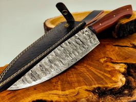 GEPRÜFT 1A Damast Messer Chefmesser Knife inkl. Lederscheide