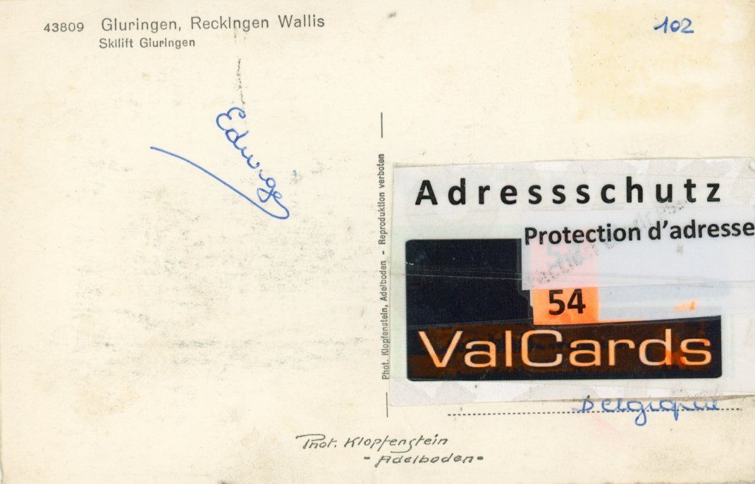 Ansichtskarten: Gluringen - Reckingen  VS  im Goms   -  Skilift – Gebraucht aus Brig von Valcards54 1