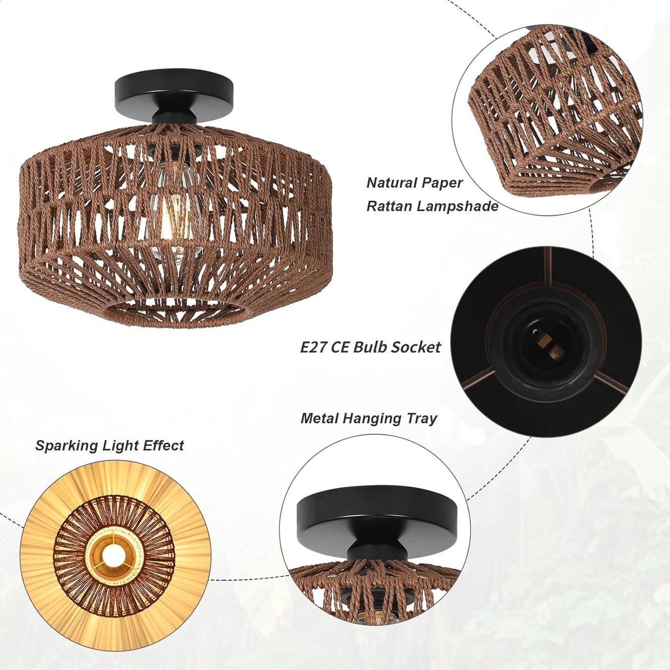 Lampadari & plafoniere: Deckenleuchte Rattan Boho Vintage Lampe E27 Dunkelbraun – Nuovo e nell'imballaggio originale da Wittenbach venduto da VELARO 1