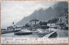 AK BRUNNEN, VIERWALDSTÄTTERSEE UND DAMPFSCHIFF VICTORIA 1902