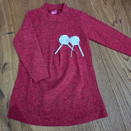 Mädchen Kleid rot mit Blumen Applikation 116 neu