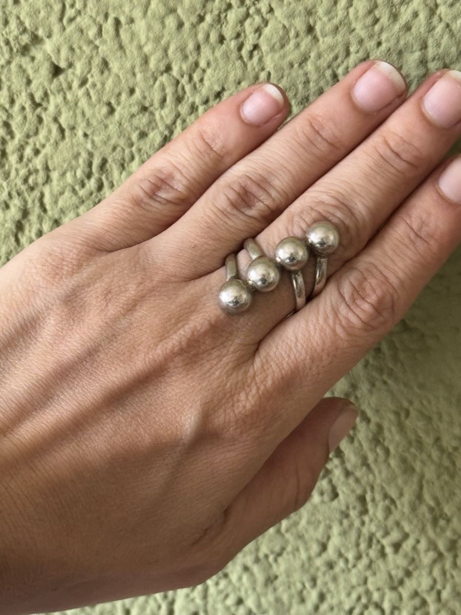 Anelli: Big Silver Tone Ball Ring - Statement Jewellery! 925 Silver – Usato da Zürich venduto da olalinda 1