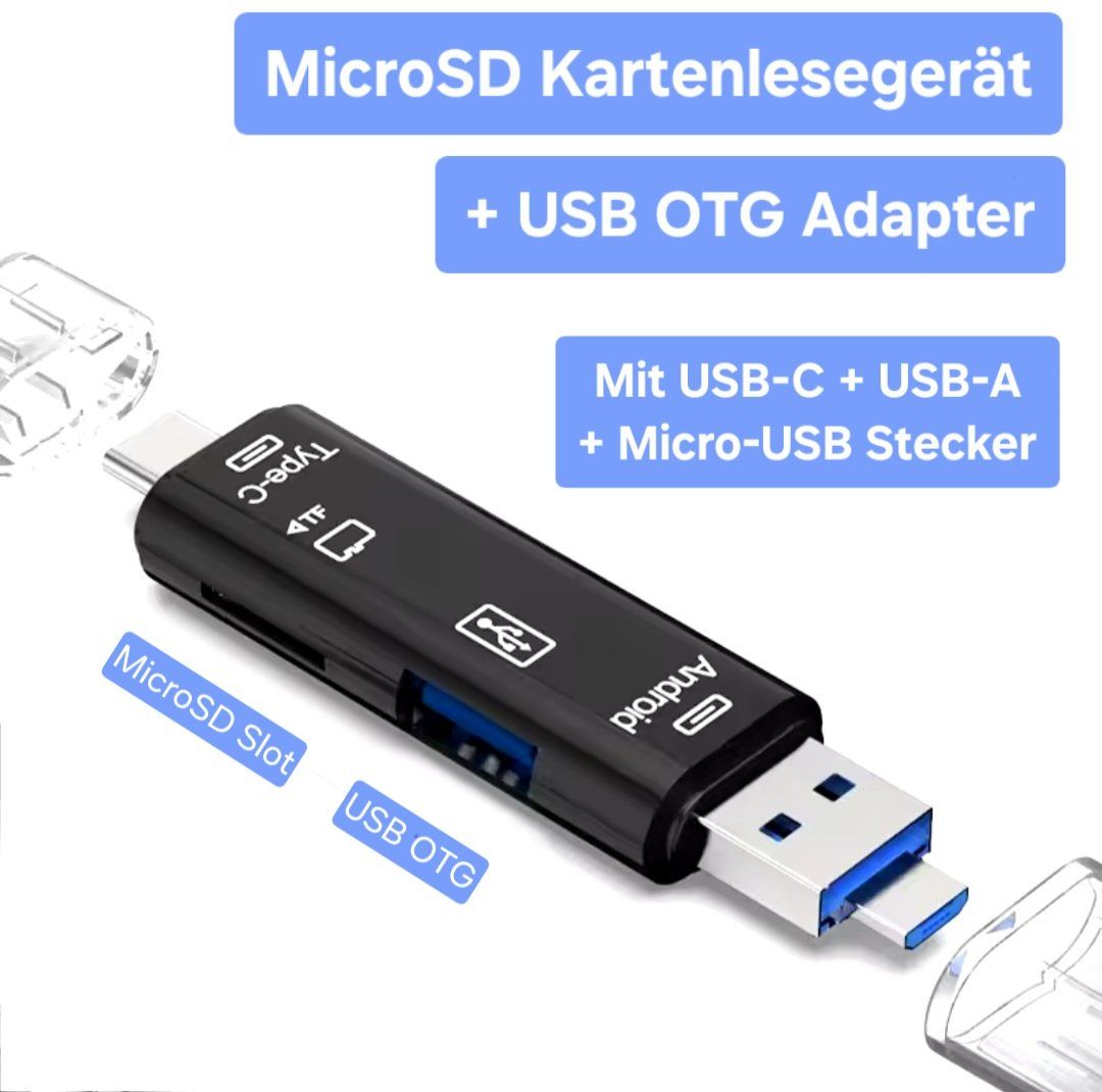 Lettori di schede: 5in1 Micro SD Kartenlesegerät + OTG Adapter / USB-C + USB-A – Nuovo e nell'imballaggio originale da Uster venduto da -FPS- 3