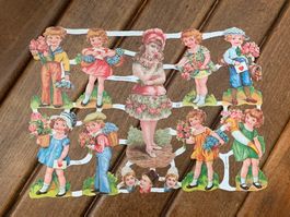 Sammelbildchen Kinder Blumen auf Bogen Vintage