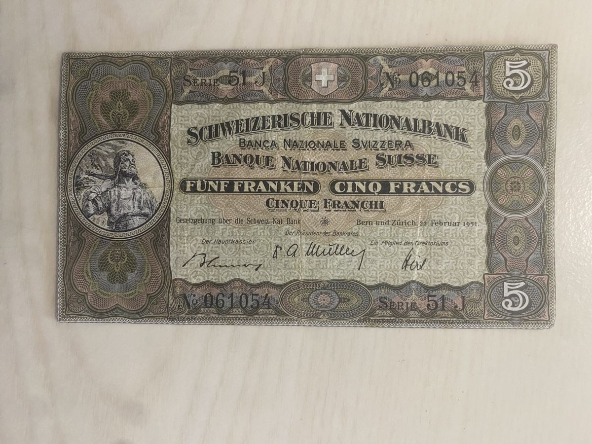 Banconote: Banknote 5 Franken 1951 – Usato da Muralto venduto da Alex1912