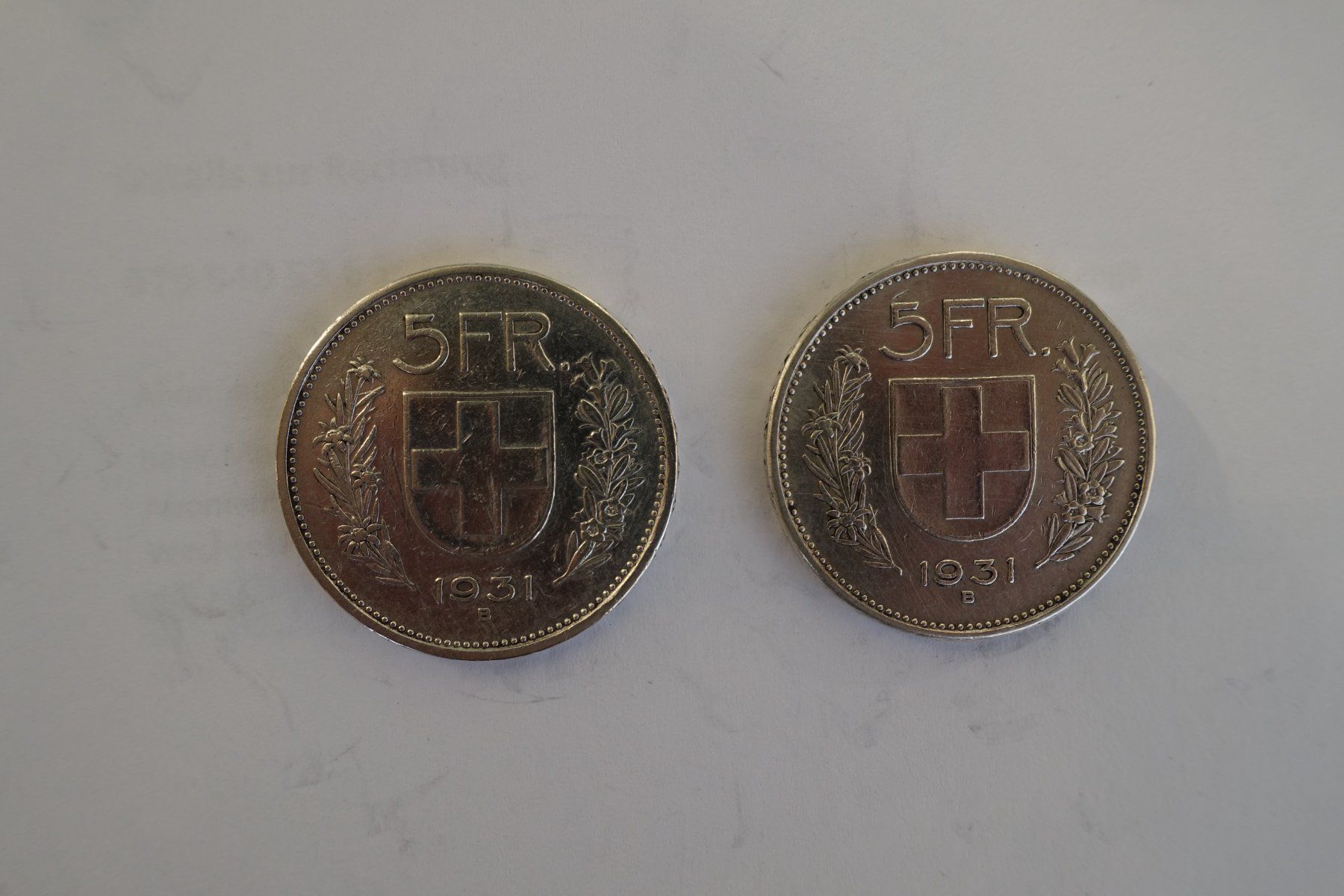 Alle Münzen: 2 Stück Schweizer 5 Franken Silber Jg.1931 – Gebraucht aus Rüti ZH von Flunder48