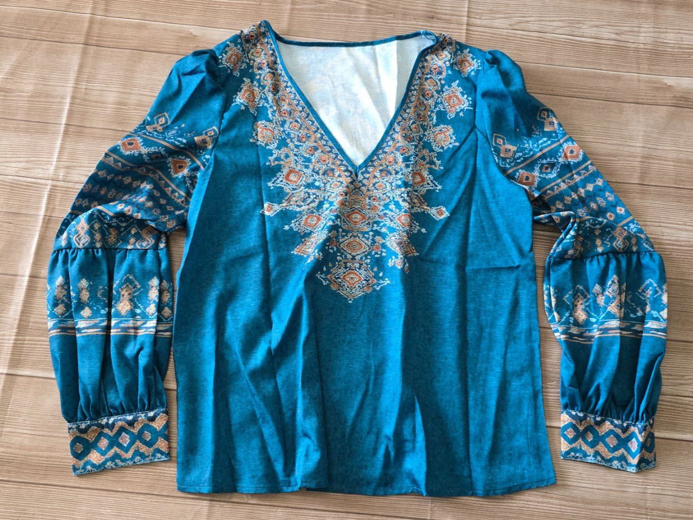 Camicette: Boho-Bluse mit Ethno-Muster - M - Petrol 4️⃣ – Nuovo (secondo la descrizione) da Thalwil venduto da VitaMini
