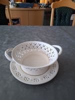 Leedsware Schale mit Unterteller weiss Keramik antik