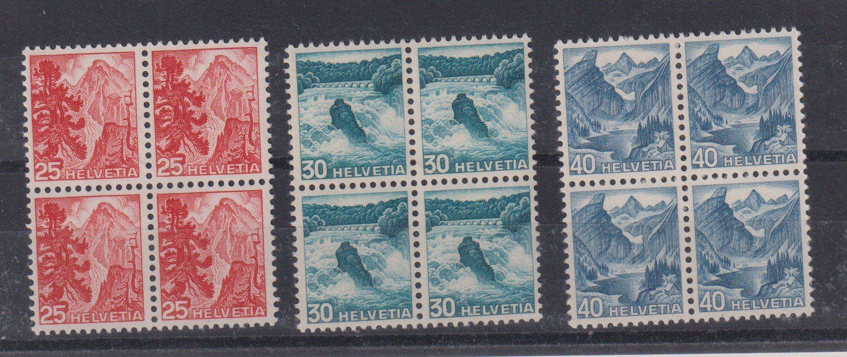 Alle Briefmarken: Schweiz: Vierblöcke Landschaftsbilder 1948 / Postfrisch – Neu (gemäss Beschreibung) aus Dällikon von Minita