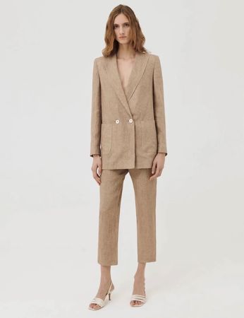 Marella Sommer Leinen Anzug: Blazer+Hose braun meliert Gr 40