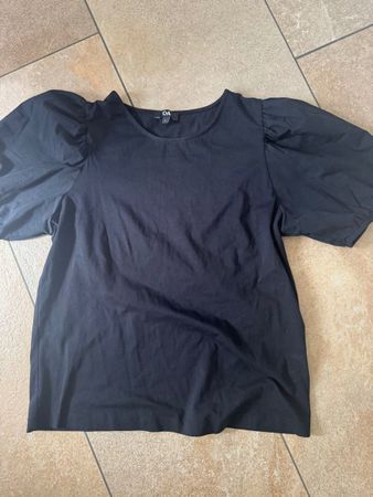 T-shirt noir à manches bouffantes C&A, taille L, neuf! (51)