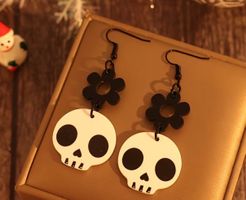💀 Coole Halloween Ohrringe, Totenkopf mit Blume💀