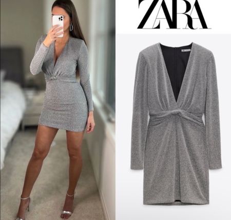Zara Minikleid Silber Glitzer Look, Grösse XS(S), festlich✨