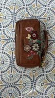 Portefeuille Desigual marron fleurs brodées bon état