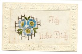 Seidenkarte - gestickt - Ich liebe Dich - Blumen