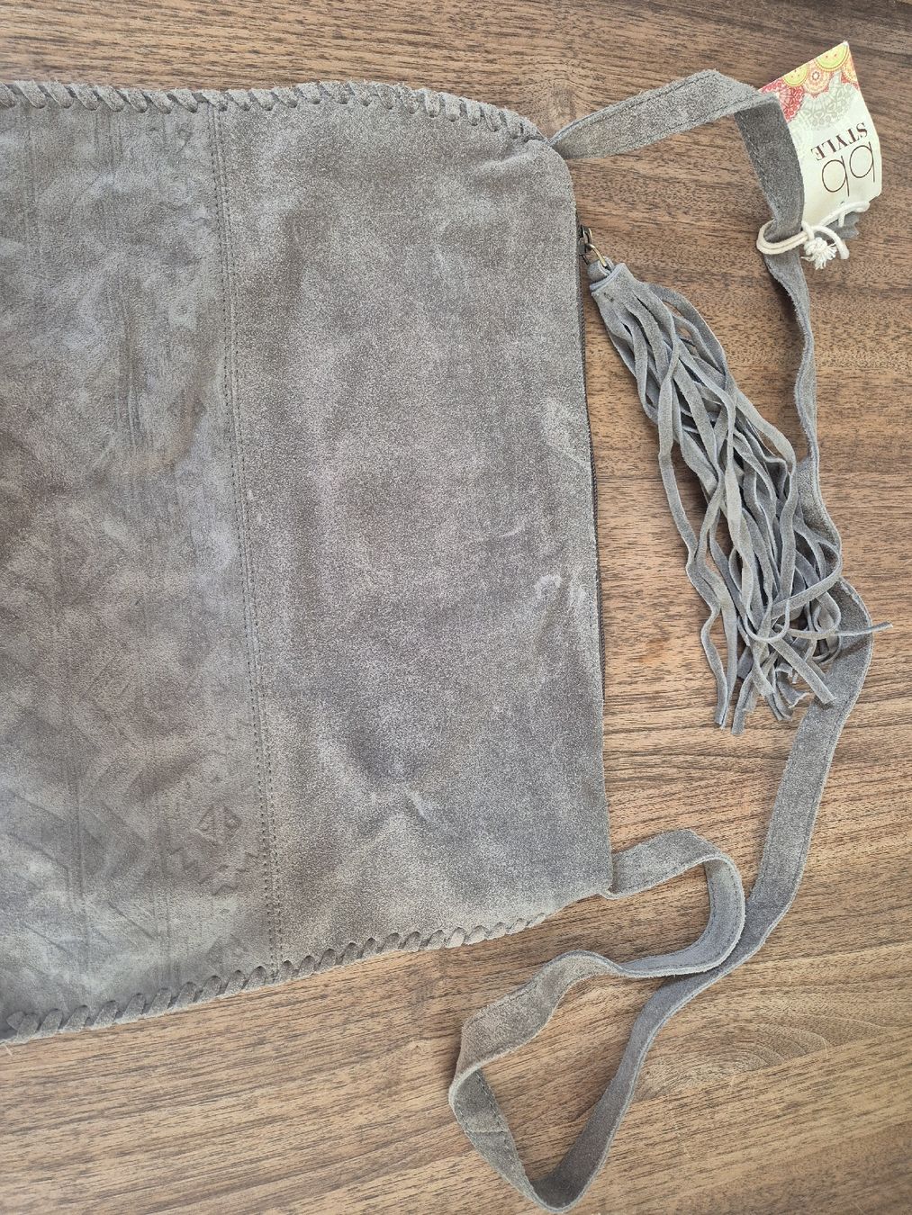 Taschen für Damen: Tasche Wildleder grau mit Fransen Damen neu – Neu und originalverpackt aus Steffisburg von Mallekobold