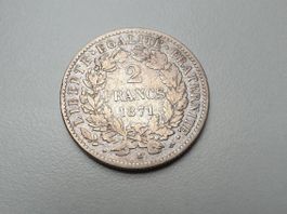 🇫🇷 2 Francs 1871 Ceres **K** (rarer) Silver 10g .835