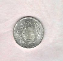 Fr. 5.- 1967uns.Erachtens mind.vz+/Ag 0.835/15gr/12,525gfein