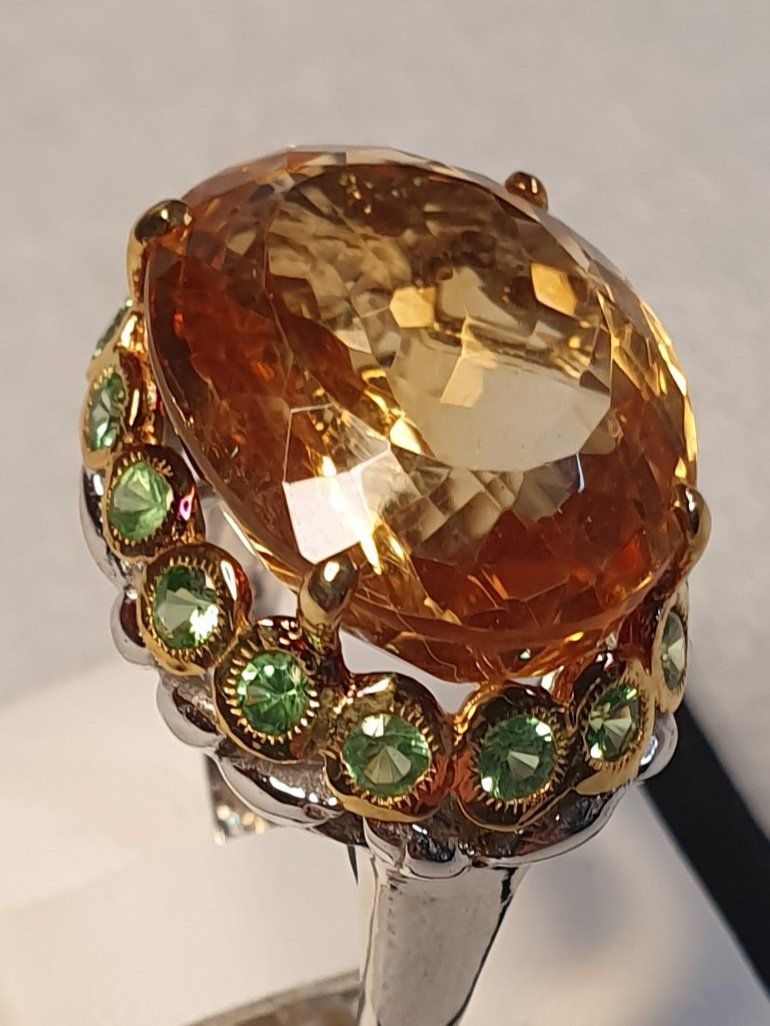 Anelli: Ring mit grossem Citrin und Peridots Grösse 58 – Nuovo (secondo la descrizione) da Zürich venduto da benedikt12 6