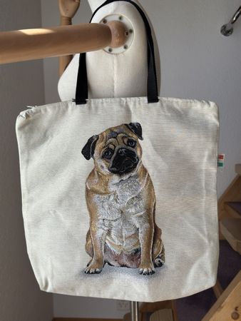 Mops Stoff-Tasche,neuwertig,Reisverschluss,Made by Italy