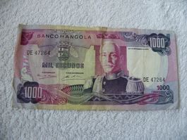 1000 Escudos Angola Geldschein, 1972, Top Sammlerstück!