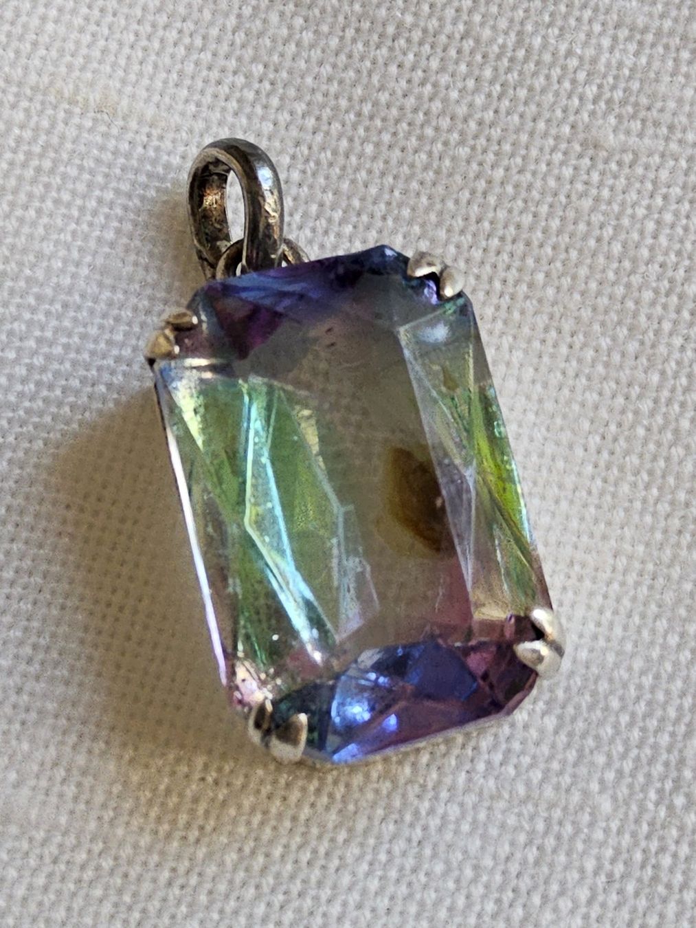 Anhänger: Antiker Irisglas, Rheinkiesel Anhänger, versilbert, ca 1940 – Gebraucht aus Zürich von SciTec 4