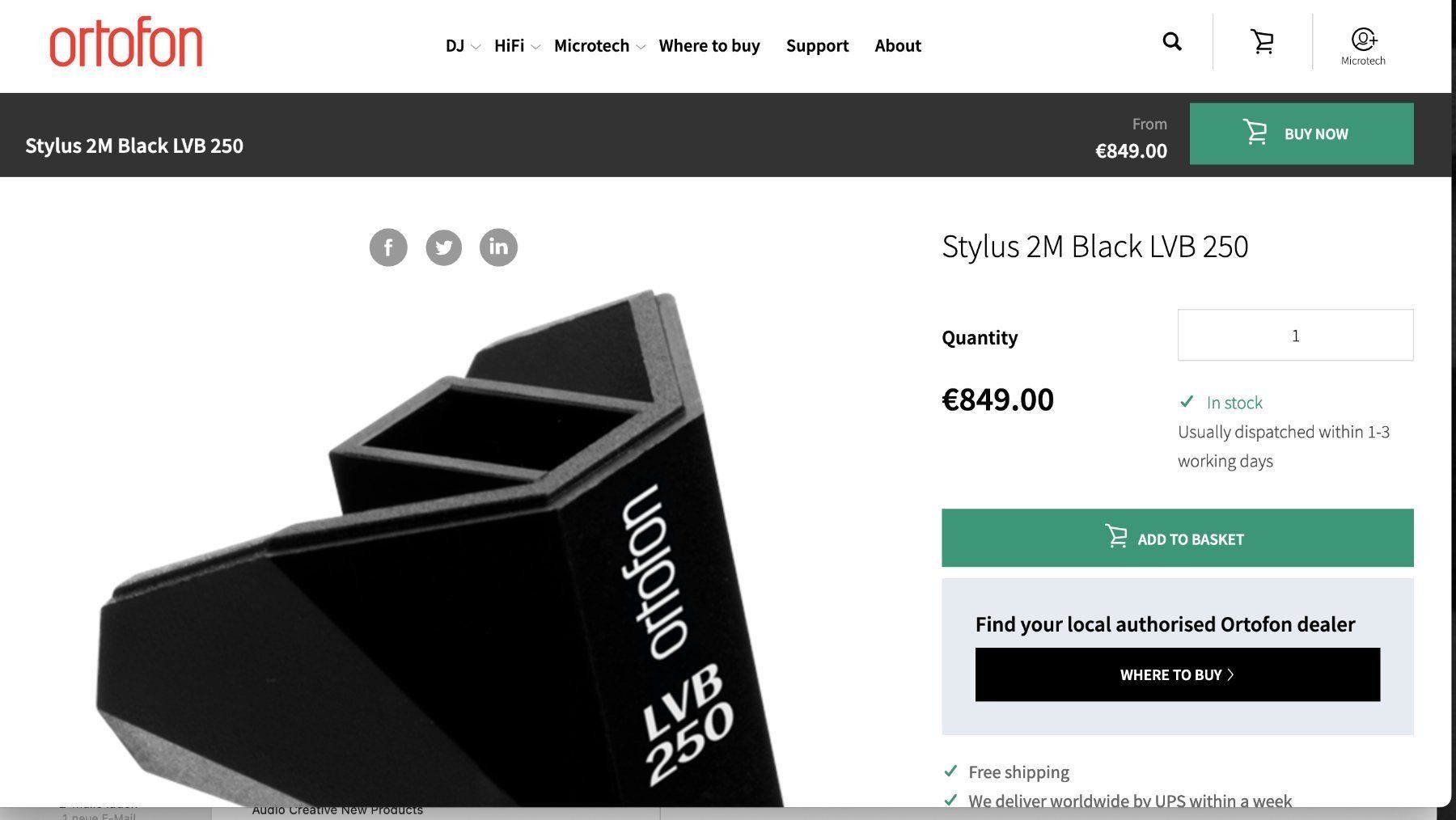Ortofon Giradischi: Ortofon Stylus 2M Black LVB 250 NEW – Usato da Winterthur venduto da mrw.audioplus 2