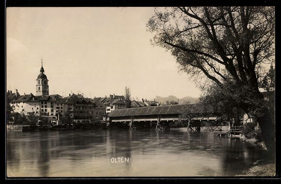 Cartoline postali: Olten, Ortsansicht mit gedeckter Brücke – Usato da Berlin venduto da bartko-reher