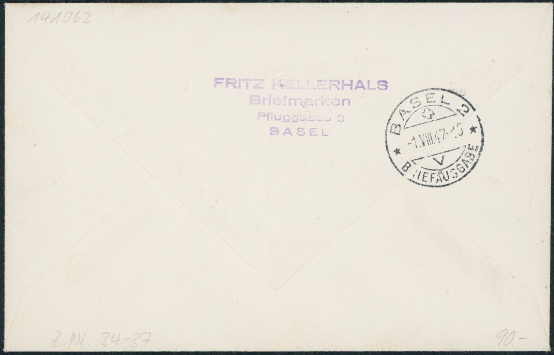 Tutti i francobolli: 1947 - Pro Patria - Brief - 1. August Stempel – Usato da Schindellegi venduto da leecollect 1