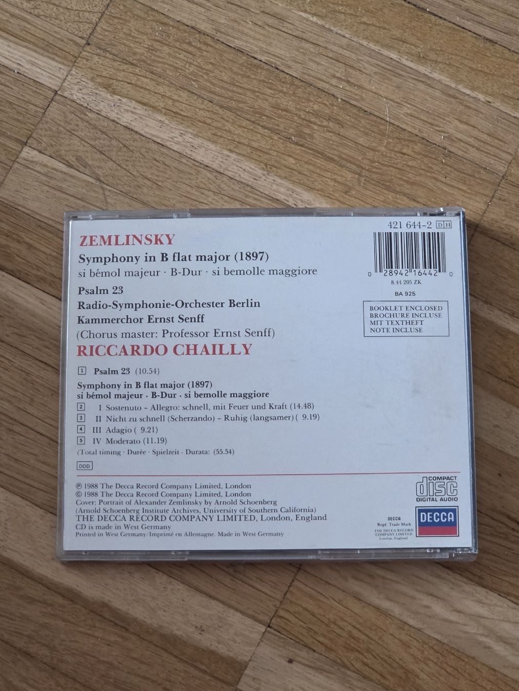 CD: CD: Zemlinsky Symphonie B-Dur, Psalm 23 – Usato da Aesch BL venduto da immon 1