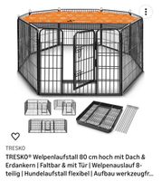 TRESKO Welpenlaufstall 80cm 8-teilig mit Dach flexibel