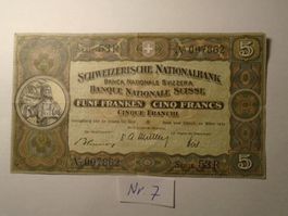 1 Schweizer 5 Franken Note, Serie 53R, Jahrgang 1952, (NR.7)
