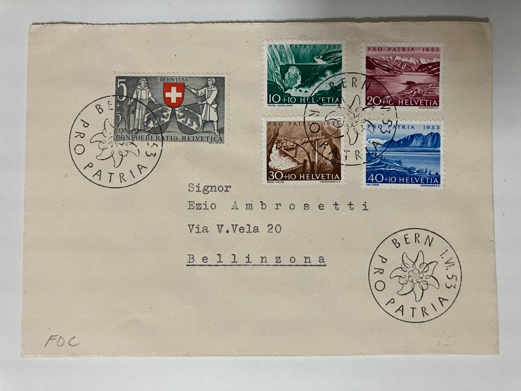 Tutti i francobolli: Pro Patria 1953, FDC, KP 75.-- – Usato da Würenlos venduto da Eulenpostuhu
