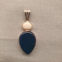 Pendentif argent 925 - pierre agate bleue - pièce unique