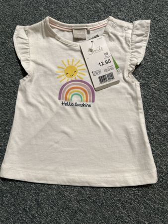 Mädchen T-Shirt Weiss Gr 68 mit Sonnensymbol