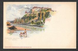 Laupen Schloss farbige Lithografie