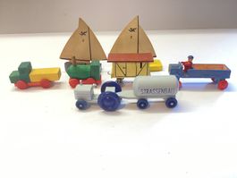 7 alte Miniatur Spielzeuge Holz , Vintage