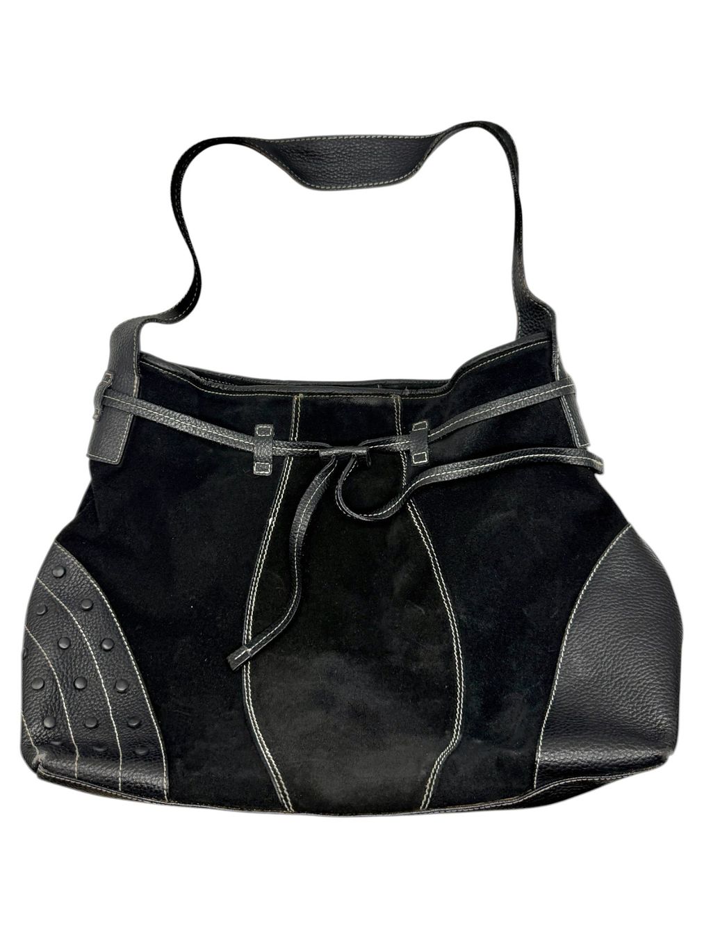 Borse da donna: Sac à main cabas en daim et cuir noir véritable – Usato da Morges venduto da magicle 9
