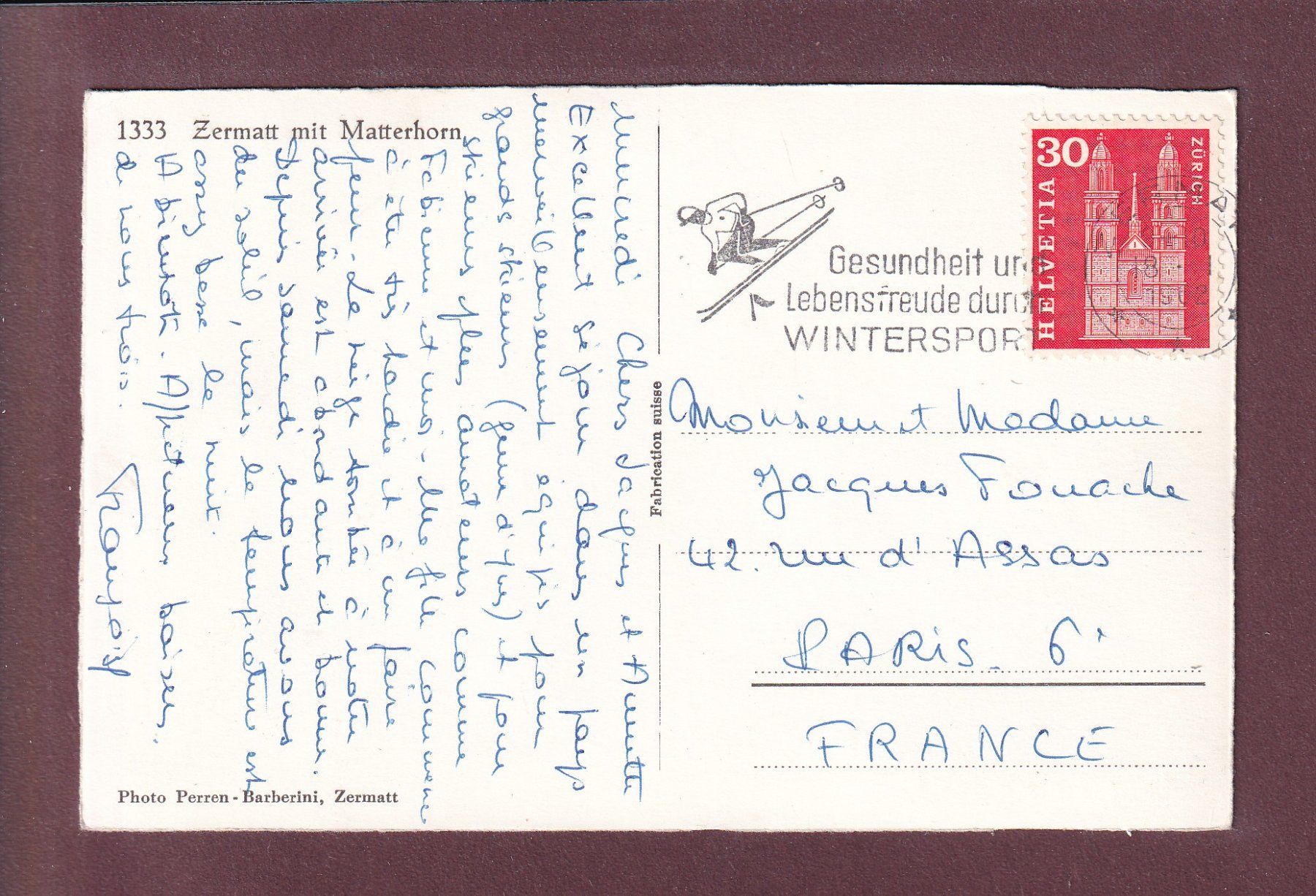 Ansichtskarten: ZERMATT - Matterhorn - 1962 – Gebraucht aus Pully von nicecards 1