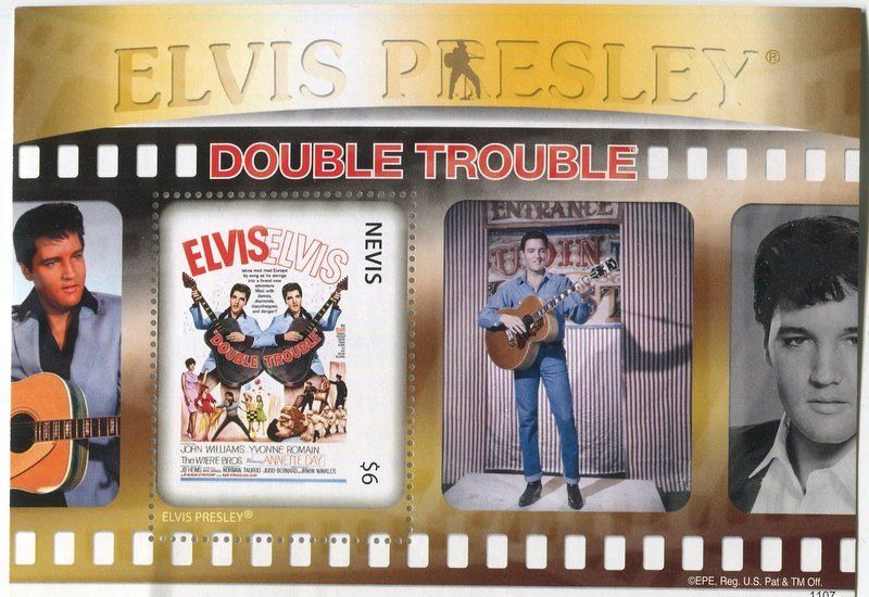 Tutti i francobolli: Block "Elvis Presley". Nevis – Nuovo e nell'imballaggio originale da Basel venduto da Butsch5