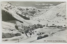Carte postale Andermatt avec train Furka-Oberalp-Bahn 1954