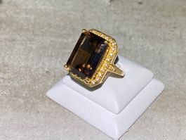 Rauchquarz + Saphir Ring 💎✨ Silber 925 vergoldet RB311